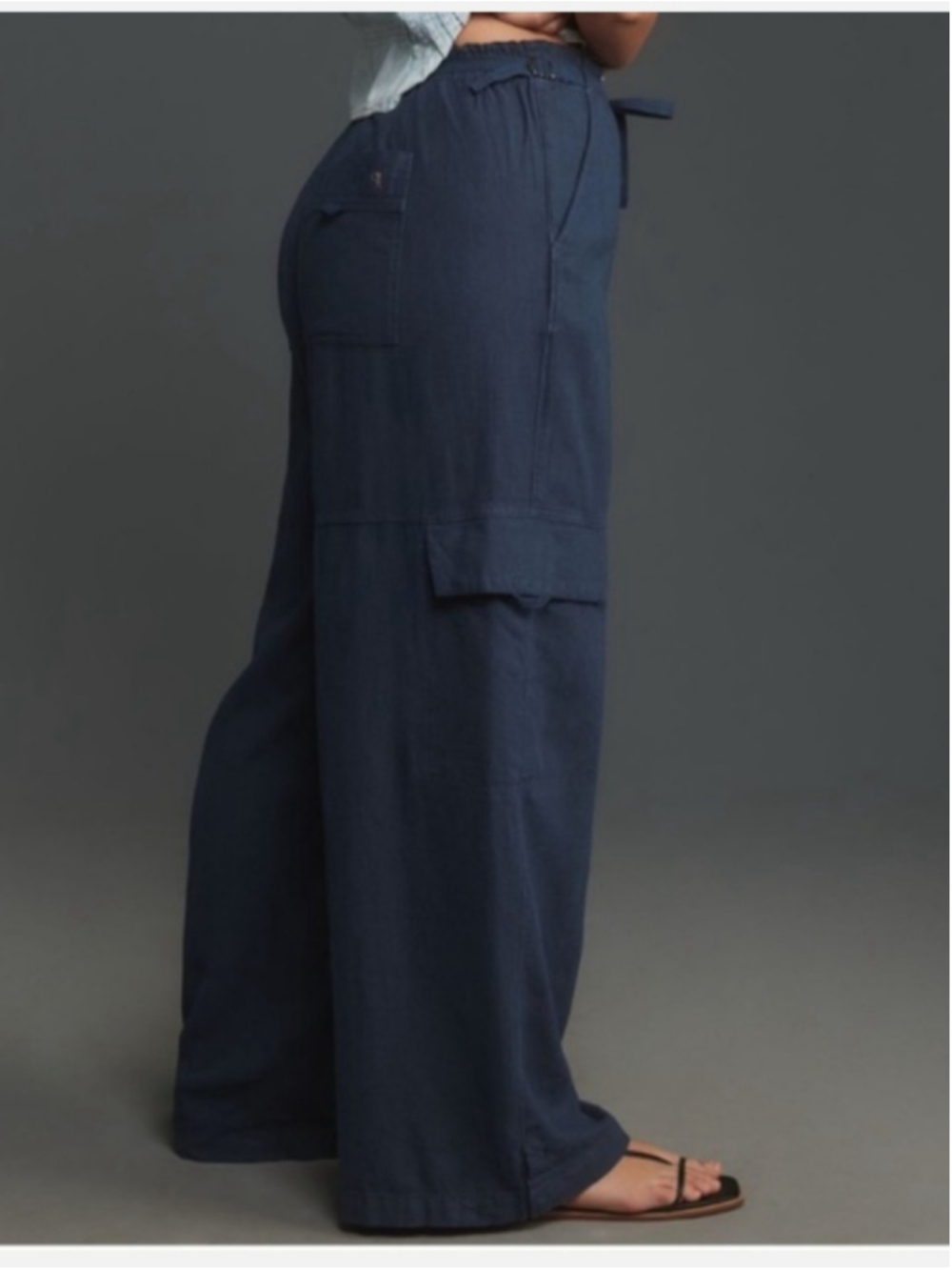 Anthropologie Pilcro Beach Cargo Wide Leg Linen Blend Pants Size M Blue - Picture 2 of 14